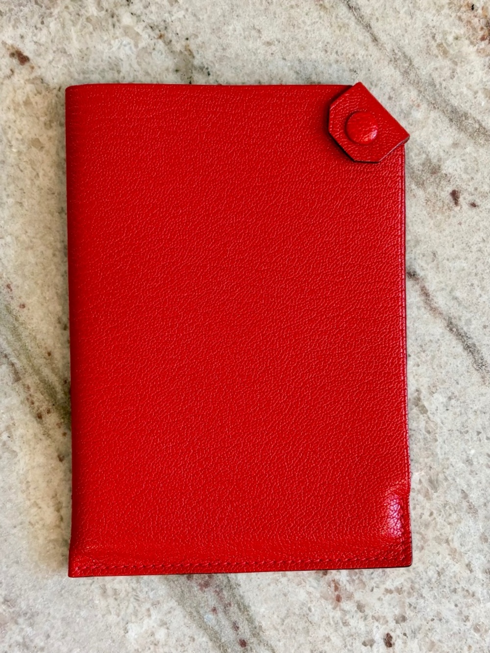 Hermès Tarmac Chamkila (rare!) Red Goatskin Passport Holder Lightly Used w/ Box